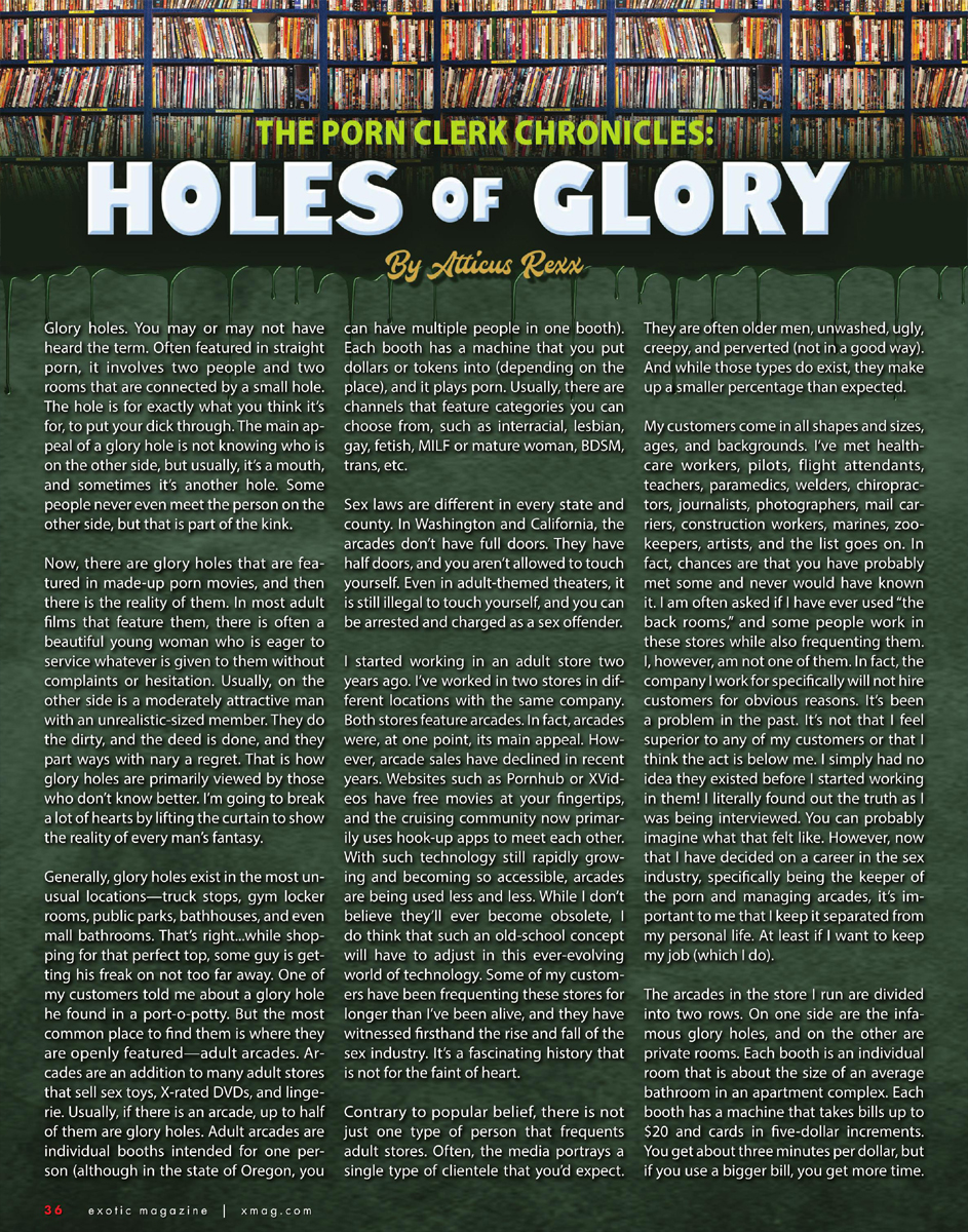 Exotic Magazine The Porn Clerk Chronicles Holes Of Glory November 2022